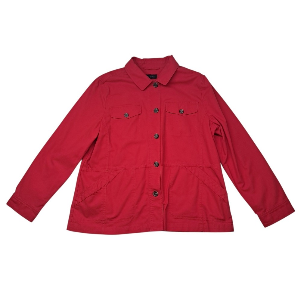 NWOT Talbots Tailored Utility Jacket Womens XL Red Canvas Field Coat Button‎ Up